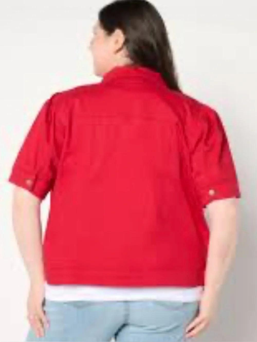 Belle Kim Gravel Red Short-Sleeve Denim Jean Jacket Women 2X - Picture 12 of 12